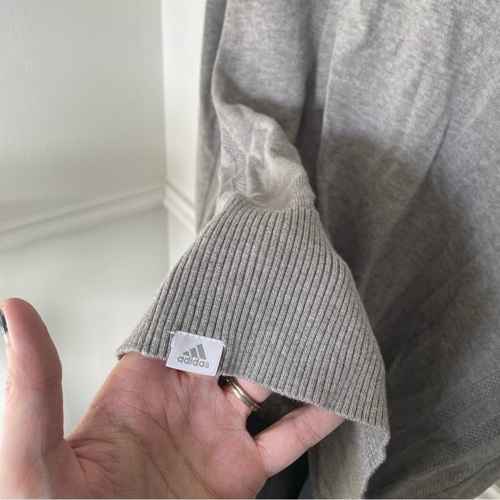Adidas 100% Cotton Knit 3 Stripe Grey Golf Crewneck Quarter Zip Sweater Medium - Picture 6 of 11